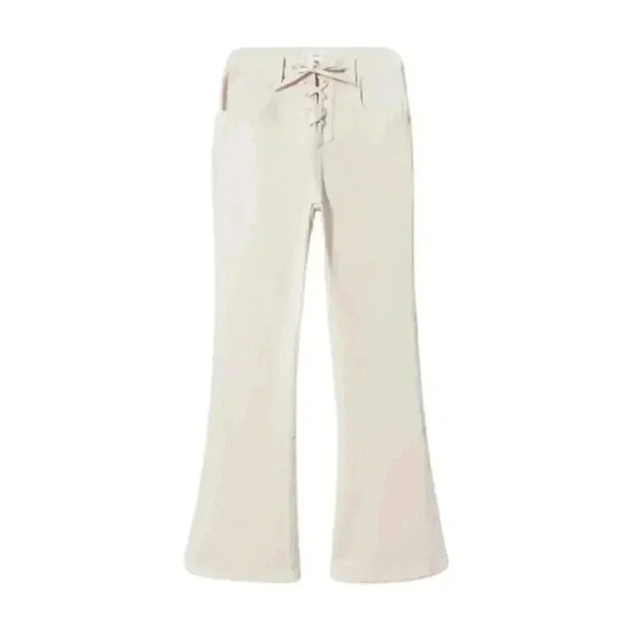 Mango Beige Lace Up Flare High Waist Jeans Tie Closure Denim Pants L NWT - Picture 4 of 5